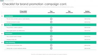 Checklist For Brand Promotion Campaign Cont Promotion Strategy Enhance Awareness