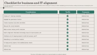Checklist For Business And IT Alignment Ppt Slides Background Image