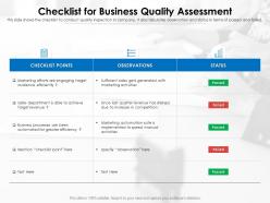 Checklist for business quality assessment