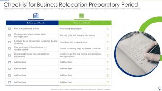 Checklist for Business Relocation Preparatory Period