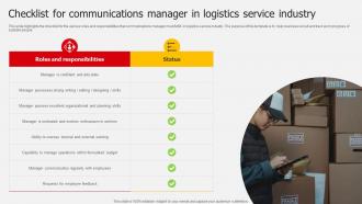 Checklist For Communications Manager In Logistics Service Industry