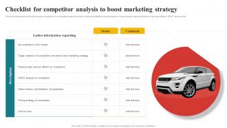 Checklist For Competitor Analysis To Boost Comprehensive Guide To Automotive Strategy SS V