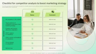 Checklist For Competitor Analysis To Boost Dealership Marketing Plan For Sales Revenue Strategy SS V