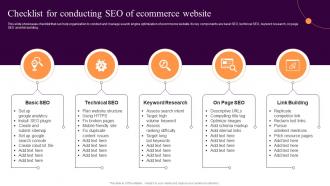 Checklist For Conducting Seo Ecommerce Implementing Sales Strategies Ecommerce Conversion Rate