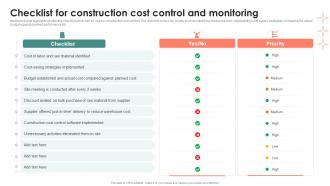 Checklist For Construction Cost Control And Monitoring