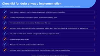 Checklist For Data Privacy Implementation Ppt Show Graphics Tutorials