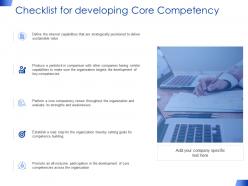 Checklist for developing core competency growth strategy ppt powerpoint slides