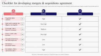 Checklist For Developing Mergers And Acquisitions Agreement