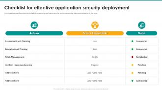 Checklist For Effective Application Security Deployment