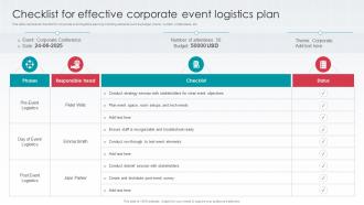 Checklist For Effective Corporate Event Logistics Plan