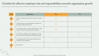 Checklist For Effective Employee Role And Responsibilities Towards Organisation Growth