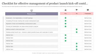 Checklist For Effective Management Of Product Launch Kick Off Contd New Product Introduction