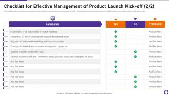 Checklist For Effective Management Of Product Launch Kick Off
