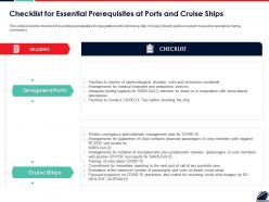 Checklist for essential prerequisites at ports and cruise ships ppt show themes