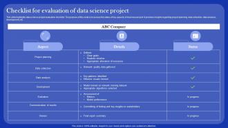 Checklist For Evaluation Of Data Science Project