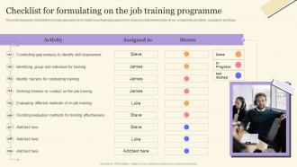 Checklist For Formulating On The Job Training Workforce On Job Training Program For Skills Improvement