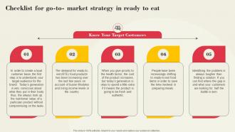 Checklist For Go To Market Strategy Global Ready To Eat Food Market Part 1