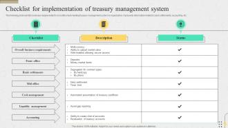 Checklist For Implementation Of Treasury Management System