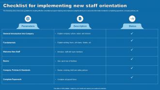 Checklist For Implementing New Staff Orientation