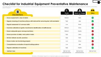 Checklist For Industrial Equipment Preventative Maintenance