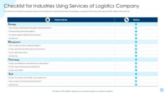 Checklist For Industries Using Services Of Logistics Company