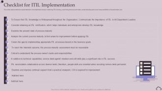 Checklist For ITIL Implementation Ppt Powerpoint Presentation Ideas Gridlines