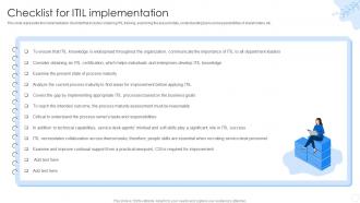 Checklist For ITIL Implementation Ppt Powerpoint Presentation Slides Themes