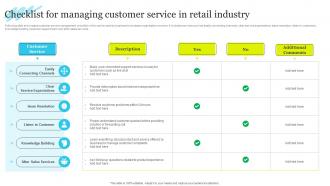 Checklist For Managing Customer Service In Retail Industry
