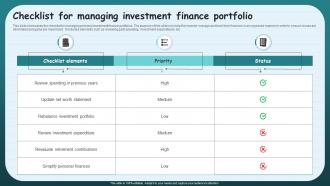 Checklist For Managing Investment Finance Portfolio