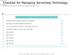 Checklist For Managing Technology Serverless Computing Framework Architecture