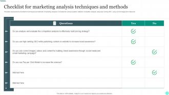 Checklist For Marketing Analysis Techniques And Methods
