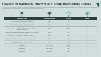 Checklist For Maximizing Effectiveness Of Group Brainstorming Sessions