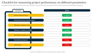 Checklist For Measuring Project Performance On Different Parameters