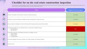 Checklist For On Site Real Estate Construction Inspection