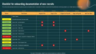 Checklist For Onboarding Documentation HR Recruitment Planning Stages
