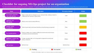 Checklist For Ongoing Mlops Project For An Organization Machine Learning Operations