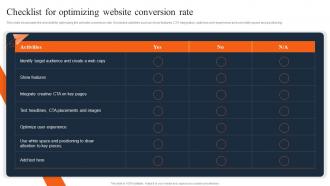 Checklist For Optimizing Website Conversion Rate Travel And Tourism Marketing Strategies MKT SS V