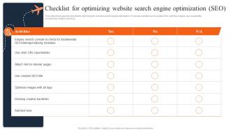 Checklist For Optimizing Website Search Engine Optimization Travel And Tourism Marketing Strategies MKT SS V