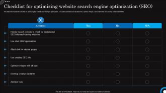 Checklist For Optimizing Website Search Seo Hospitality And Tourism Strategies Marketing Mkt Ss V