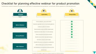 Checklist For Planning Effective Webinar For Product Promotion