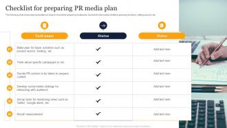 Checklist For Preparing PR Media Plan