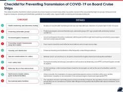 Checklist For Preventing Transmission Of COVID 19 On Board Cruise Ships Ppt Slides