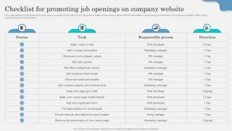 Checklist For Promoting Job Openings On Marketing Strategy To Attract Strategy SS V