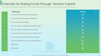 Checklist For Raising Funds Through Venture Capital Fundraising Strategy Using Financing