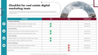 Checklist For Real Estate Digital Marketing Team Innovative Ideas For Real Estate MKT SS V