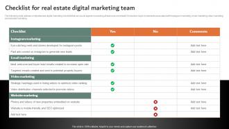 Checklist For Real Estate Digital Marketing Team Online And Offline Marketing Strategies MKT SS V