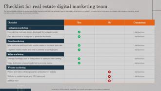 Checklist For Real Estate Digital Marketing Team Real Estate Promotional Techniques To Engage MKT SS V