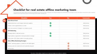 Checklist For Real Estate Offline Marketing Team Complete Guide To Real Estate Marketing MKT SS V