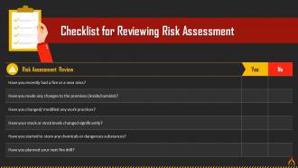 Checklist For Reviewing Fire Risk Assessment Training Ppt
