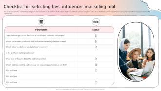 Checklist For Selecting Best Influencer Marketing Influencer Guide To Strengthen Image Strategy Ss